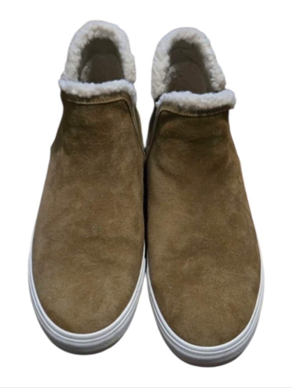 Lucky Brand Tan Suede Slip-On Sneakers with Shearling Trim